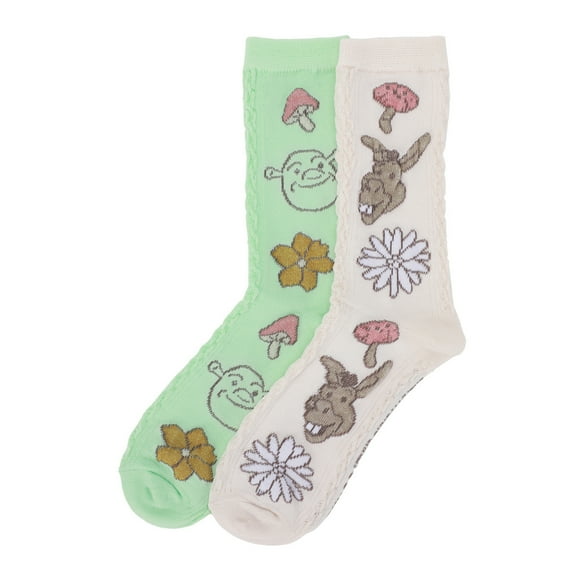 Shrek Donkey & Shrek Flora Patterns Women's 2-Pair Casual Crew Socks