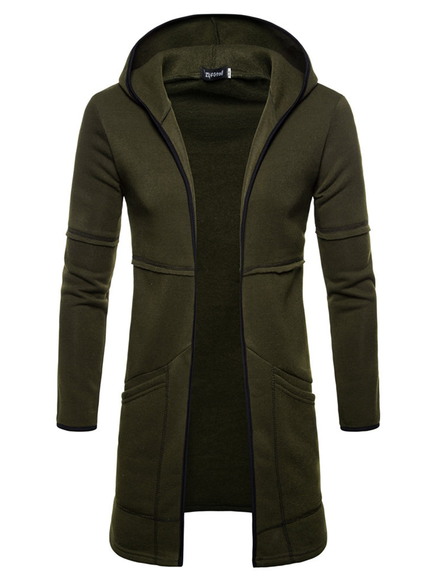 Mens Hoodie Jacket Overcoat Winter Warm Hooded Zip Trench Coat Casual Outwear