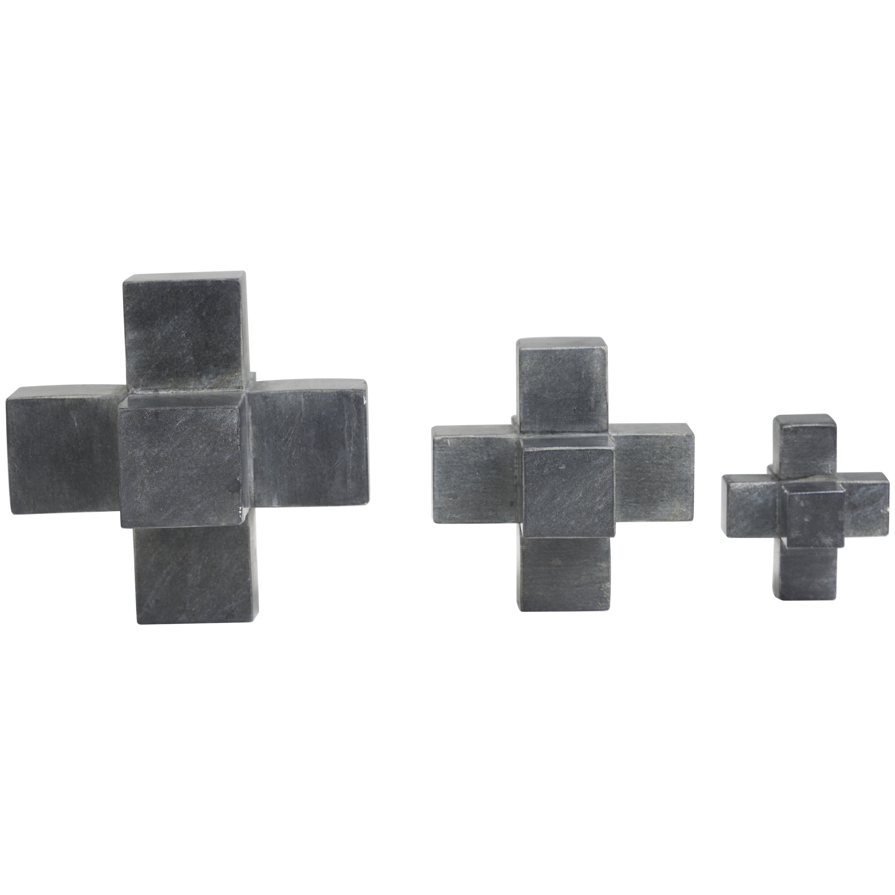 6", 5", 3"H Black Marble Geometric Jack Sculpture, by DecMode (3 Count)