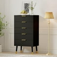 thumbnail image 1 of Commode à 5 Tiroirs pour Chambre à Coucher, Commodes Modernes pour Garde-Robe Chiffonnier, Armoire de Rangement Organisateur, Petite Table de Nuit Cannelée pour Chambre à Coucher, Noir, 1 of 7