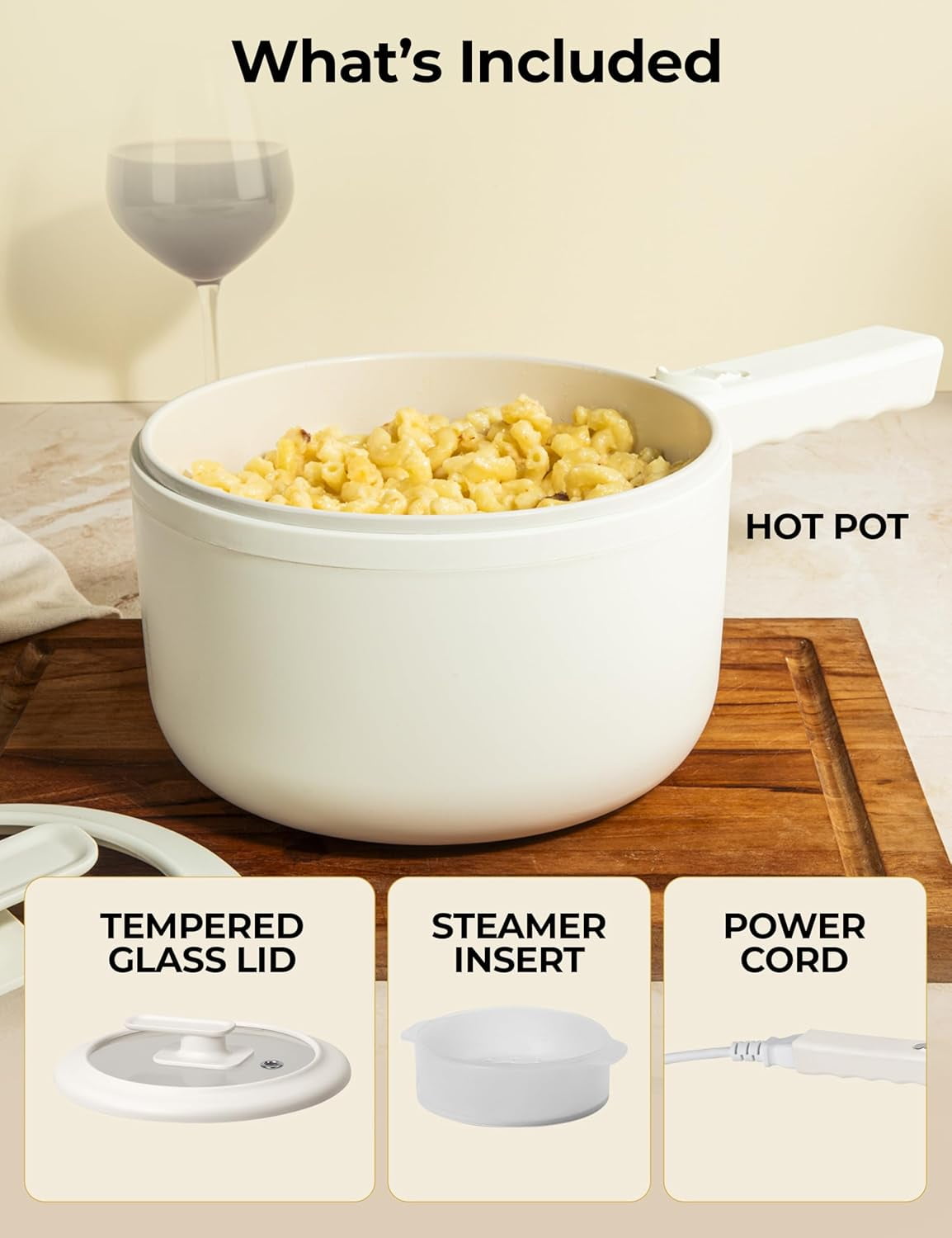 Ceramax Electric Hot Pot 2.5L Nonstick Ceramic Skillet Pan Mini Cooker with Lid Steamer for Frying Eggs Ramen Rice Saute