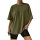 thumbnail image 2 of Camiseta de manga corta y cuello redondo oversize para mujer: corte holgado, color liso, mezcla de poliéster, tops casuales de verano, tallas S-XXL., 2 of 4