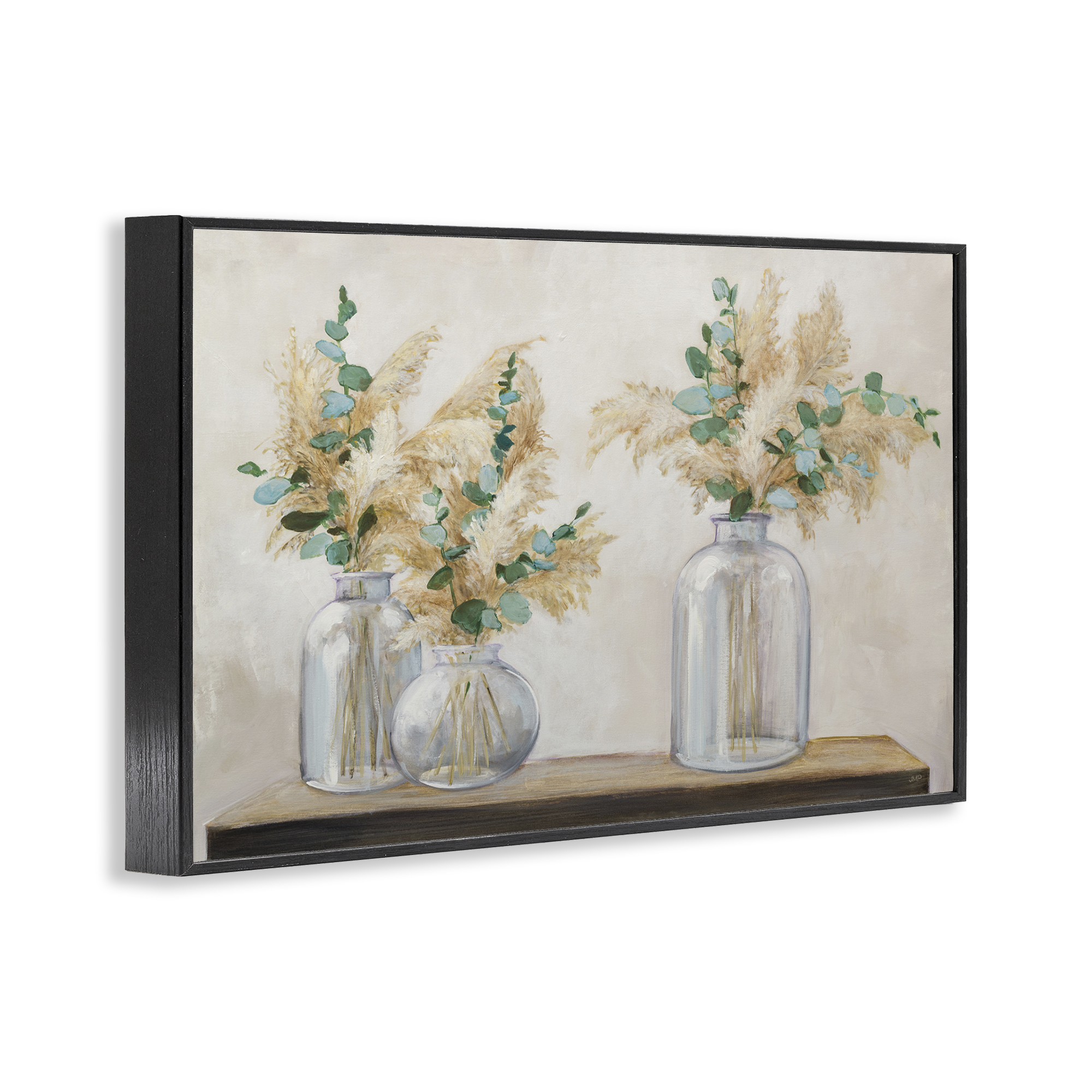 Stupell Industries Pampas & Eucalyptus Botanical & Floral Painting Black Framed Art Print Wall Art, 18 x 12