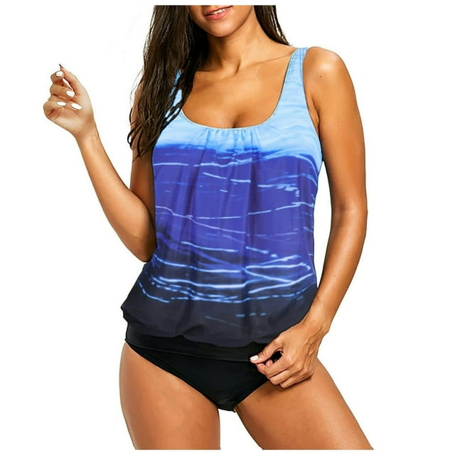 Women Tankini Swimsuits Vintage Rushed Tank Top with Boy Shorts Swimwear Tummy Control Two Piece Bathing Suits