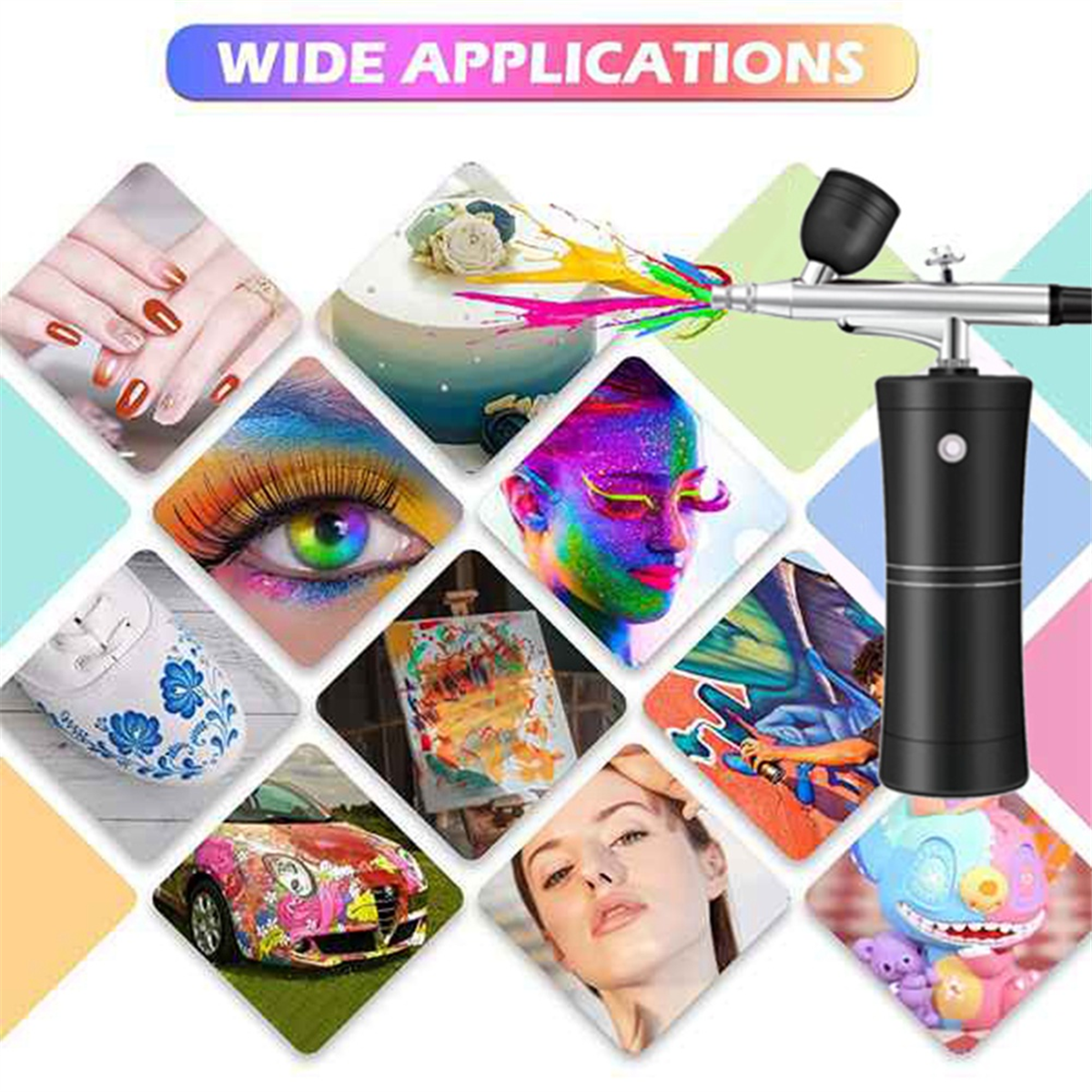 Airbrush Kit Cordless Mini Airbrush with Compressor Set with 0.3mm Nozzle Portable Makeup Oxygen Machine B