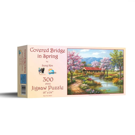 SUNSOUT INC - Covered Bridge in Spring - 300 pc Jigsaw Puzzle by Artist: Sung Kim - Finished Size 18" x 24" - MPN# 36604