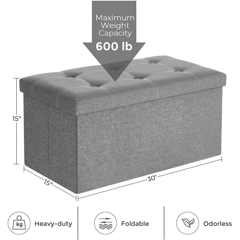 SONGMICS 30 Inch Storage Ottoman, Foldable, Light Gray photo 3