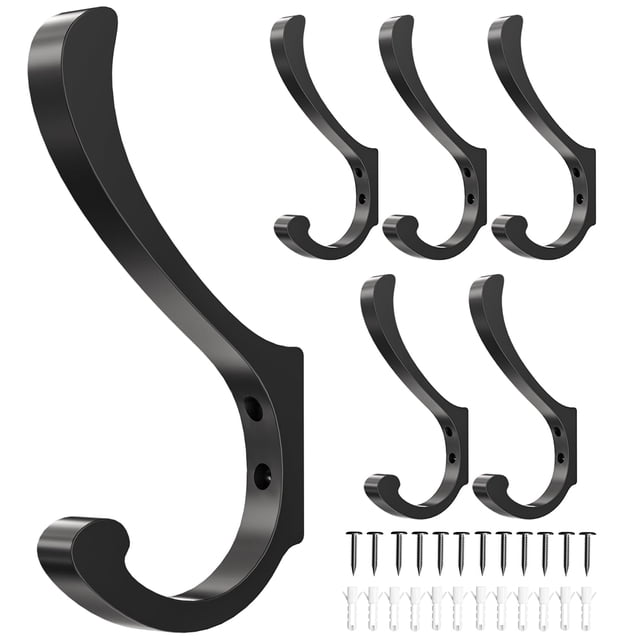 Juego de 6 ganchos para colgar en pared, resistentes, 13,6 kg, aluminio