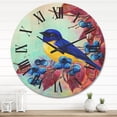thumbnail image 2 of Designart 'Bright Bird Bullfinch Sitting On A Branch of Berries I' Traditional Wood Wall Clock, 2 of 5
