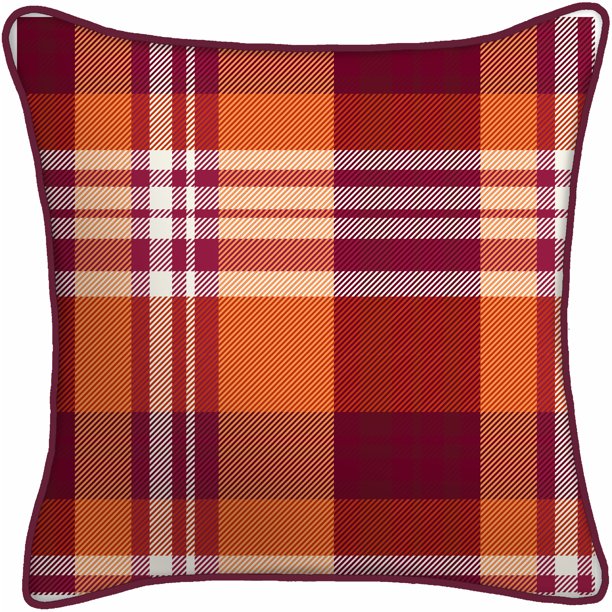 Mainstays Brand 16" Square Orange and Red Plaid Outdoor Throw Pillows
