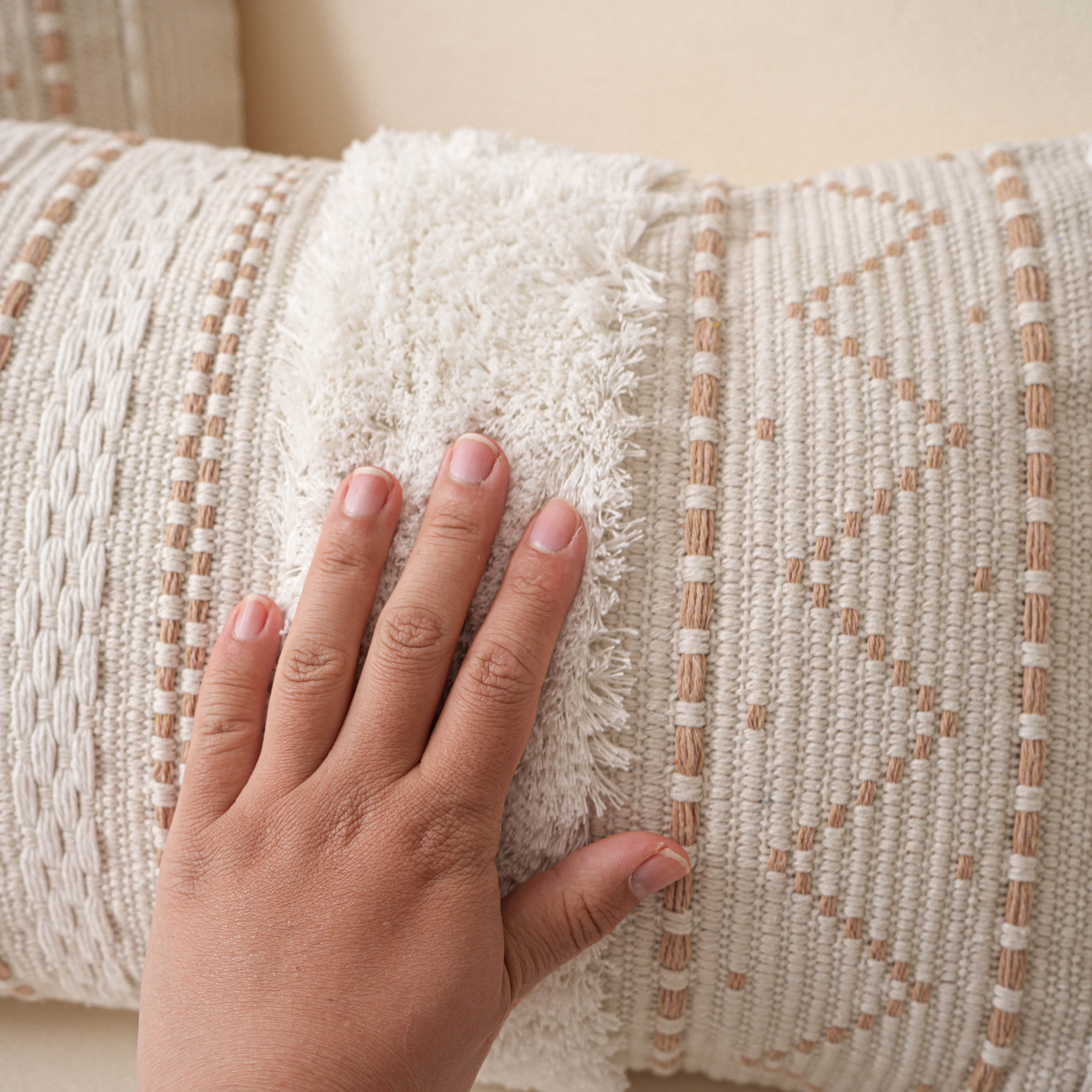 BlissBlush Cream Decorative Lumbar Throw Pillow Cover 14x36 Boho Long Cushion for Bed Neutral Accent Farmhouse Pillowcase for Bedroom Living Room Couch Sofa Home Décor (Cover ONLY, Pack of 1)