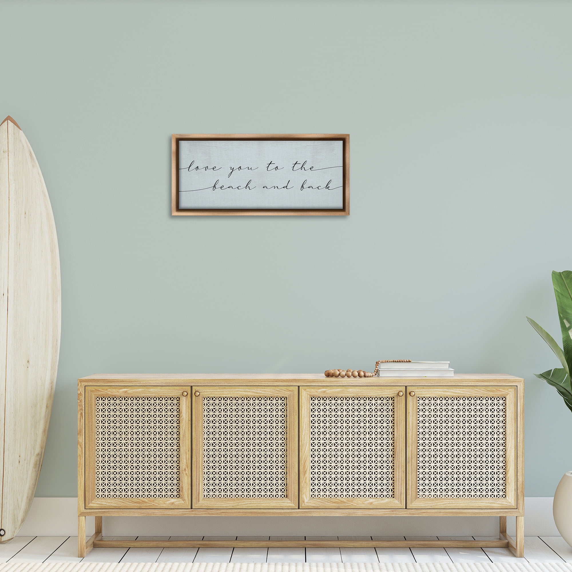 Stupell Industries Love You Beach & Back Typography Painting Brown Floater Framed Canvas Art Print Wall Art, 31 x 14