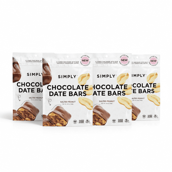Simply Candy Bars, Chocolate Date Bars, Salted Peanut, Vegan   Non-GMO, 4.5 oz (Pack of 4)