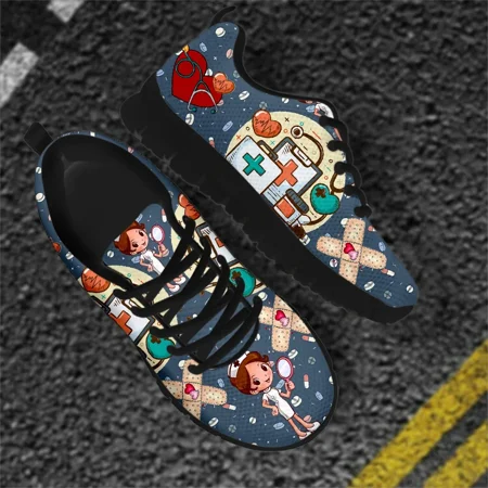 

Classic Nurse Shoes for Women Cartoon Nurse Medical Facilities Pattern Ladies Anti-Slip Flat Shoes Zapatos Enfermera