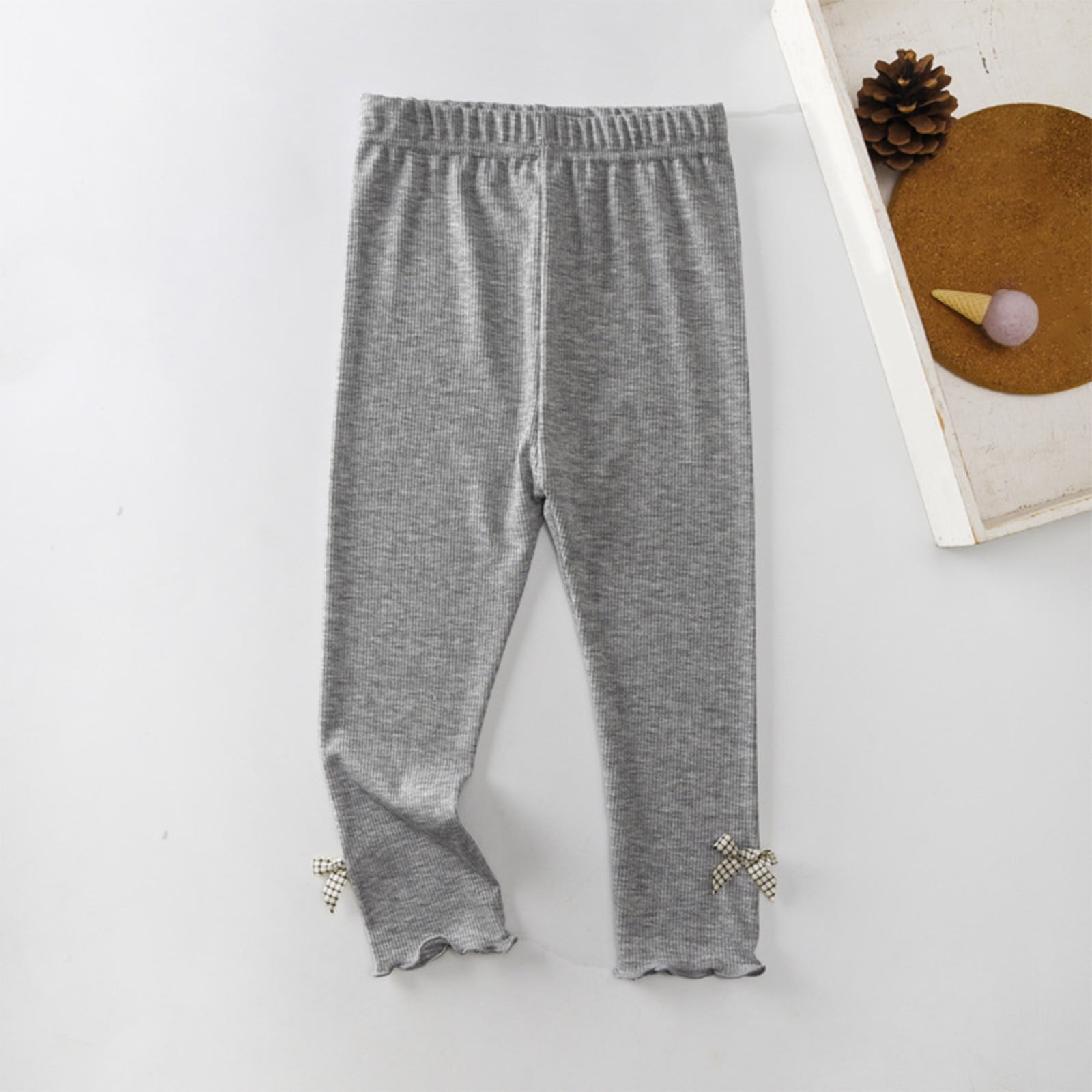 LSLJS Toddler Little Girls Capri Basic Soild Leggings Kids Summer Pants Capris Bow Decorative Elastic Thin Children s Pants Baby Girl Pants on Clearance 6 7 Years Gray Walmart