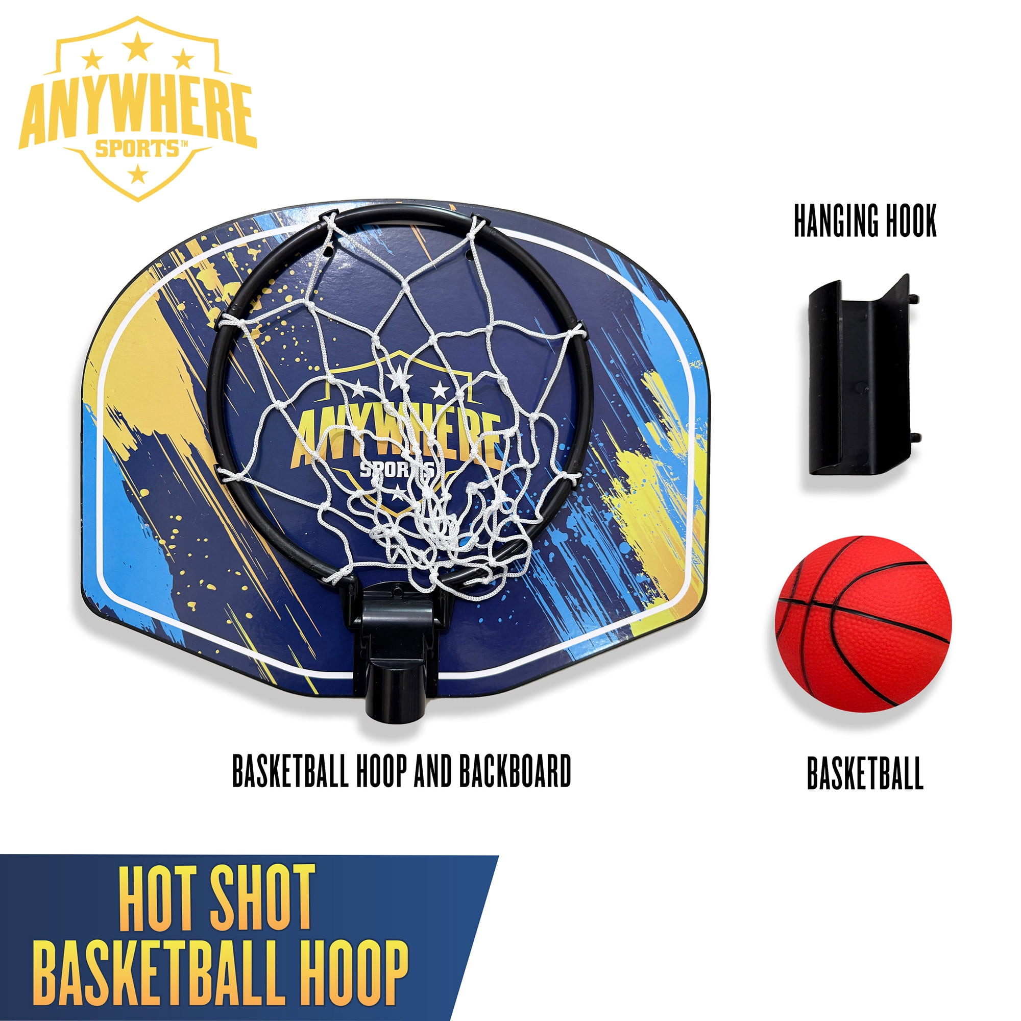 Anywhere Sports: Hot Shot Basketball Hoop - 6" Silent Foam Ball, Over-The-Door Backboard, Clip-On Mount, Indoor-Outdoor, Quiet Sports Play, Kids 3+
