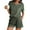 Army Green, variant on Waffle Knit Pajamas Set for Women 2 Piece Short Sleeve Lounge Top and Shorts Loungewear Drop Shoulder Pjs Sleepwear