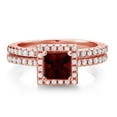 thumbnail image 2 of Gem Stone King 18K Rose Gold Plated Silver Women Wedding Engagement Ring Band Bridal Set Princess Red Garnet and Moissanite 1.48cttw, 2 of 5