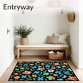 thumbnail image 3 of ODIKA 4'x6' Machine Washable Non-Slip Area Rug, Botanical Jungle Frogs With Dotted Leaf Insect High Traffic Rug, Black, 726702, 3 of 7