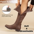 thumbnail image 4 of LOVE STEETLY Women's Knee High Low Heel Riding Boots, Side Zipper Round Toe Faux Leather Casual Comfort Versatile Boot, 4 of 6