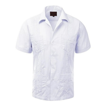Guayabera Men's Cuban Beach Wedding Short Sleeve Button-Up Casual Dress Shirt