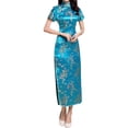 thumbnail image 2 of Huangx Women‘s Cheongsam Long Dress, Floral Faux Silk Maxi Dress – Bodycon Slim Fit with Stand Collar Qipao Sky Blue XXXL, 2 of 3