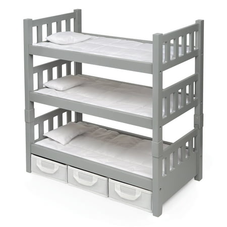 - Badger Basket 1-2-3 Convertible Doll Bunk Bed with Bedding and Storage Baskets - Executive Gray - Fits American Girl, My Life As & Most 18