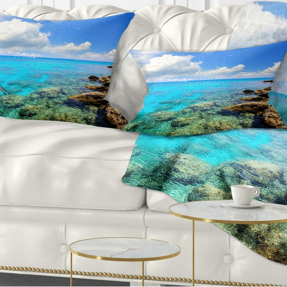 Designart Bright Summer Day in Sea - Seascape Throw Pillow - 12x20