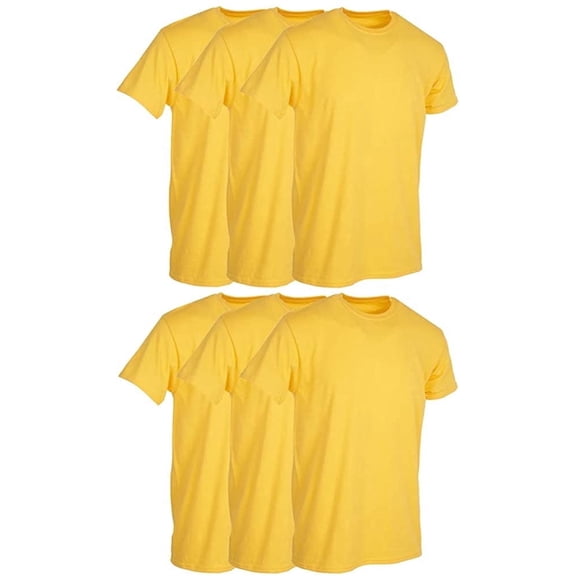 BILLIONHATS 6 Pack Men's Solid Colors Cotton T-Shirts Short Sleeve Lightweight Tees, Bulk (Yellow, 3X-Large)