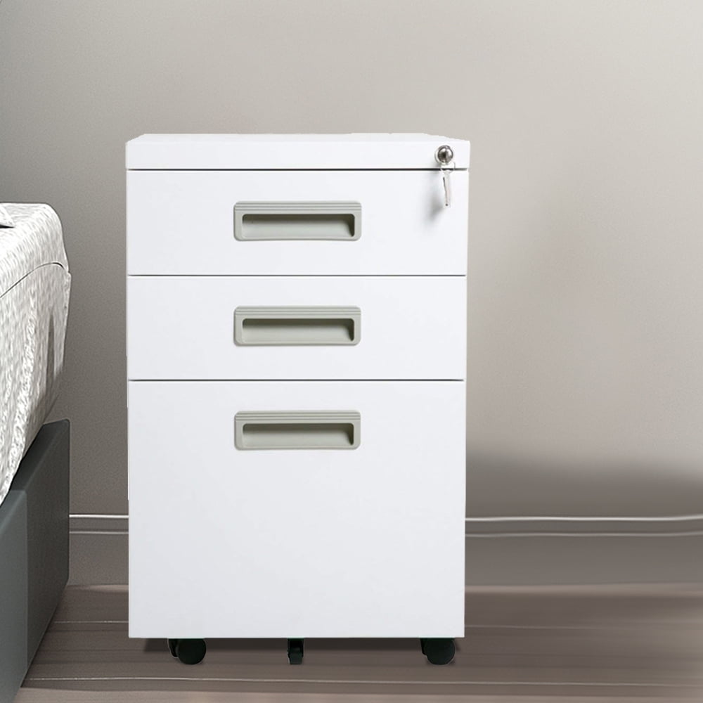 Compact Slim Portable File Cabinet YITAHOME 3-Drawer Metal Filing Cabinet Office Drawers with Keys White Pre-Built Office Storage Cabinet for A4//Letter//Legal
