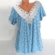 thumbnail image 1 of Puntoco 2024, tops a la moda de verano para mujer, camisas informales a la moda con estampado, tops de manga corta, blusa con costuras de encaje y cuello en V, 1 of 1