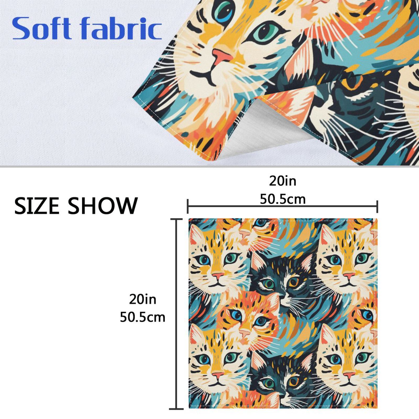 JSTEL Cat Painting Cloth Napkins Set of 6, 20x20 Inch Washable and Reusable Napkin for Decoupage Dinner Party Everyday Use