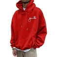 thumbnail image 4 of Hoodies for Men Casual Trend Letters Print Oversized Drawstring Long Sleeve Hooded Sweatshirt Loose Soft Fall Winter Daily Wear Mens Sweatshirts Red S, 4 of 4