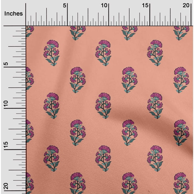oneOone Polyester Lycra Peach Fabric Floral Block Craft Projects Decor Fabric Printed By The Yard 56 Inches