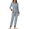 thumbnail image 2 of INSPIRAR CHIC Pijamas de Mujer para Dormir, Conjunto de Pijamas de Cuadros Suaves de Cuello Redondo de Invierno XL Azul, 2 of 5