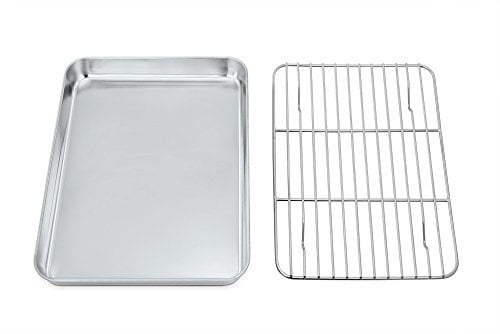 8''x10''x1'' Toaster Oven Pan Tray with Cooling Rack Stainless Steel Toaster Ov 