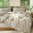 thumbnail image 6 of MooMee Duvet Cover Set Full 100% Washed Cotton Linen Like Textured Breathable 3-Piece (Tannish Linen Grey, 80"x90"), 6 of 9