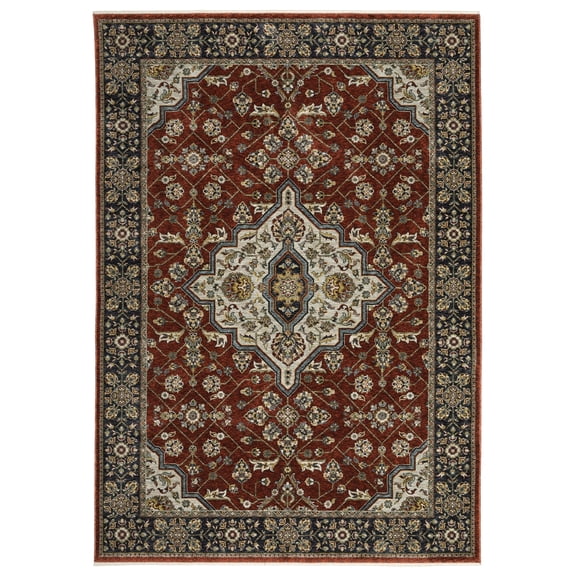 Oriental Weavers Aberdeen Area Rug - 4151R - 6'7" x 9'6" - in Red/ Blue - Vintage Inspired, Stain Resistant, Family and Pet Friendly , Dining, Living Room Rug