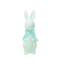 ValHome Easter Flocked Bunny Decor Set - 15.5" Velvet Rabbit Figurines Pastel Spring Bunny Decorations - Standing Easter Bunny Decorations for Tabletop, Shelf, Mantel, Spring Home Decor (Blue)