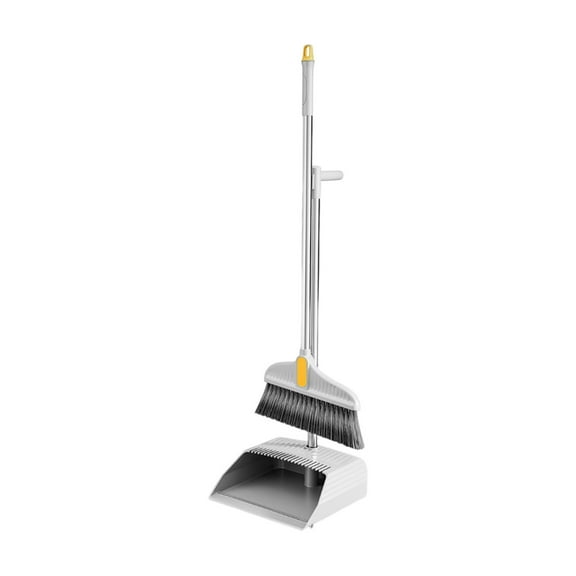 Broom and Dustpan Set, 35" Long Handle Stiff Broom Bristles with Heavy Duty Dust Pan,Indoor Outdoor Easy Sweeping for Kitchen Lobby Garage Home Pet Hair(Gray)