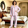 thumbnail image 5 of Matching Pajamas for Couples Long Sleeve His and Hers Pajamas Sets Sleepwear Striped Button Down Warm Lounge Sets 2 Pcs Loungewear Pink XXL, 5 of 7