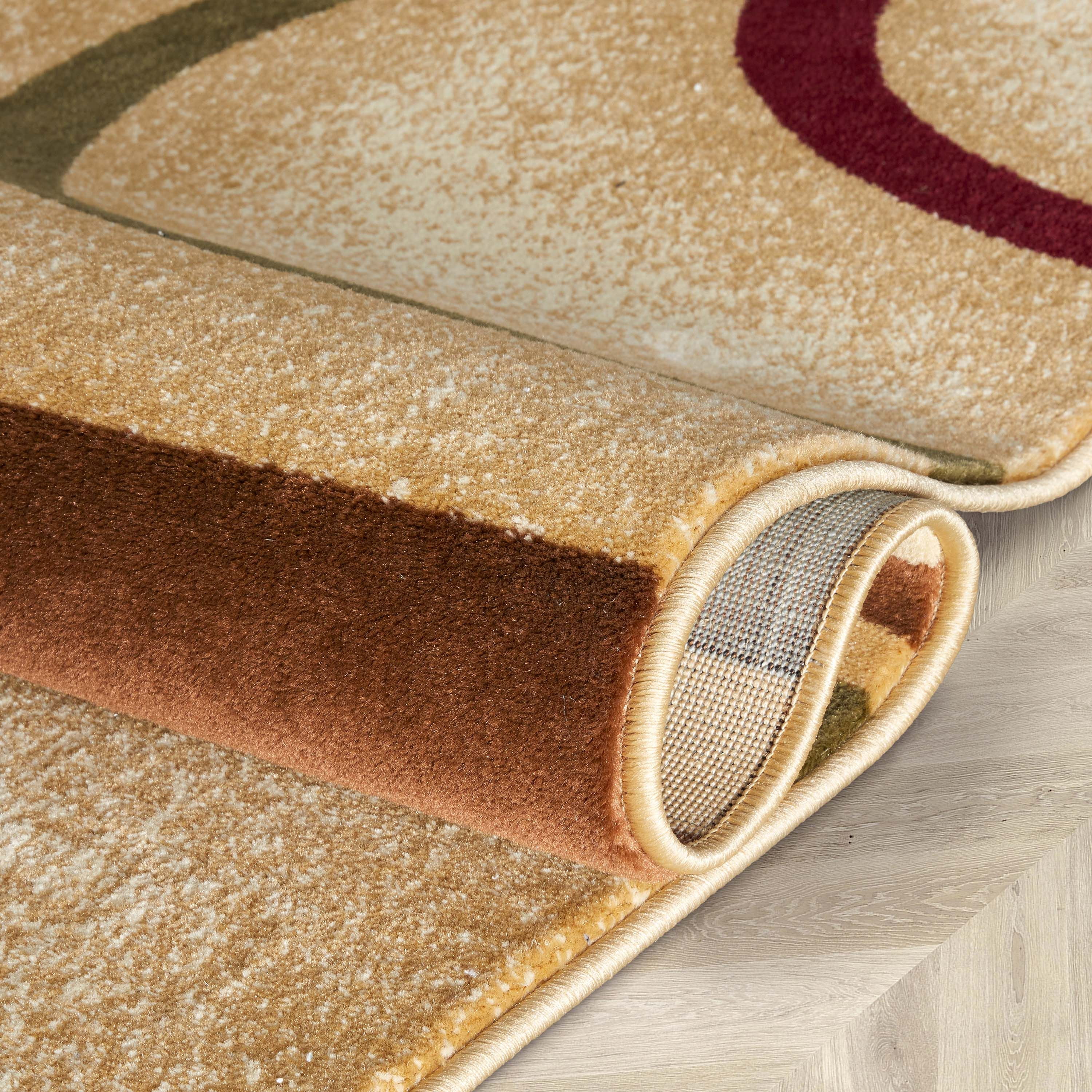 Well Woven Deco Rings Red Ivory Light Blue Geometric Modern Casual Area Rug Easy to Clean Stain Fade Resistant Shed Free Abstract Contemporary Color Block Boxes Lines Soft Living Dining Room Rug