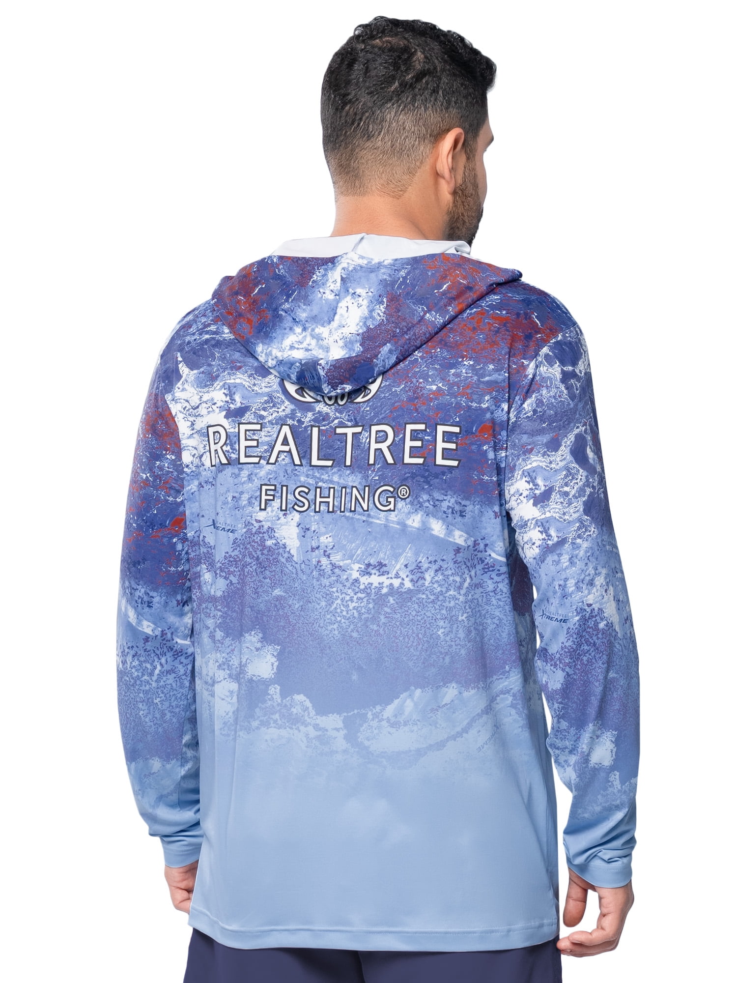 Realtree Men's Fishing Flex Americana UPF30 Long Sleeve Performance Hooded Shirt, Size S-3XL