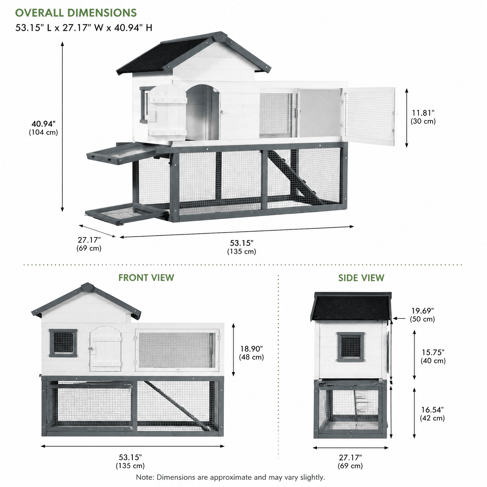 53" Double-Tier Wooden Outdoor/Indoor Waterproof Chicken Coop And Rabbit Hutch Complete With A Roof, Stairs, And A Removable Cleaning Tray; Suitable For Small To Medium Pets