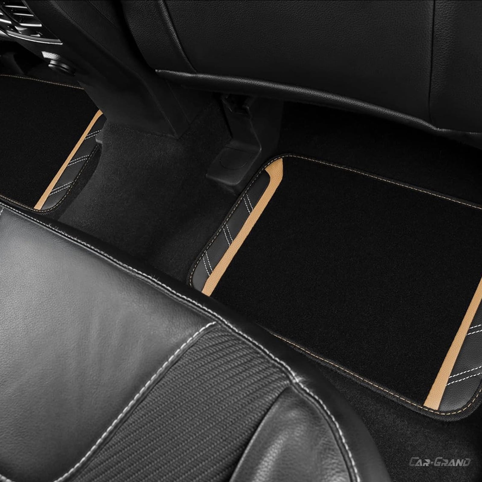 CAR GRAND Leather Steering Wheel Cover and Waterproof Carpet Car Floor Mats,Universal Fit Combo Pack Sedan,SUV,Cars, 14.5" to 15" Sporty Anti-Slip Beige