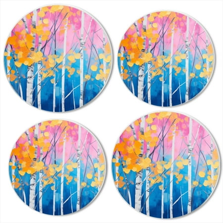 

BaHomeck Electric Stove Burner Covers Set of 4 Round Metal Gas Stove Burner Covers 8 Inch and 10 Inch Kitchen Decor Painting Of Birch Trees With Yellow Leaves On Abstract Background