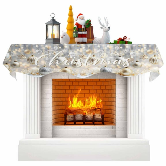 Christmas Balls Fireplace Mantle Scarf, Sliver Golden Xmas Decoration Snowflake Mantel Cover Table Runner for Home Living Room Door Window, Indoor Outdoor Holiday Party Decor 17" x 70"