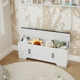 thumbnail image 4 of NYBOPAVIS 47" Wooden Storage Bench with Storage & Cushion, Upholstered Storage Bench with Safety Hinges for Entryway, Bedroom, White, 4 of 11