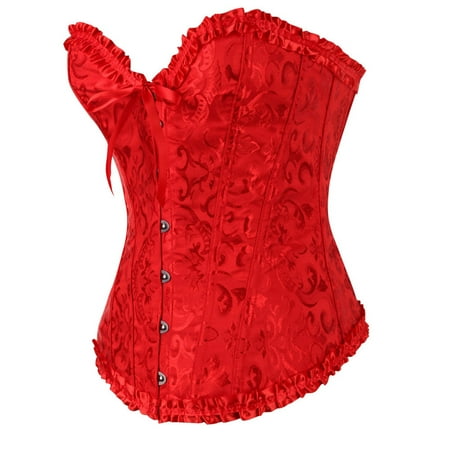 ZQGJB Women s Beautiful Floral Lace Up Boned Overbust Corset Bustier Plus Size Vintage Front Bowknot Sexy Slimming Lingerie Bodyshaper Top Red L