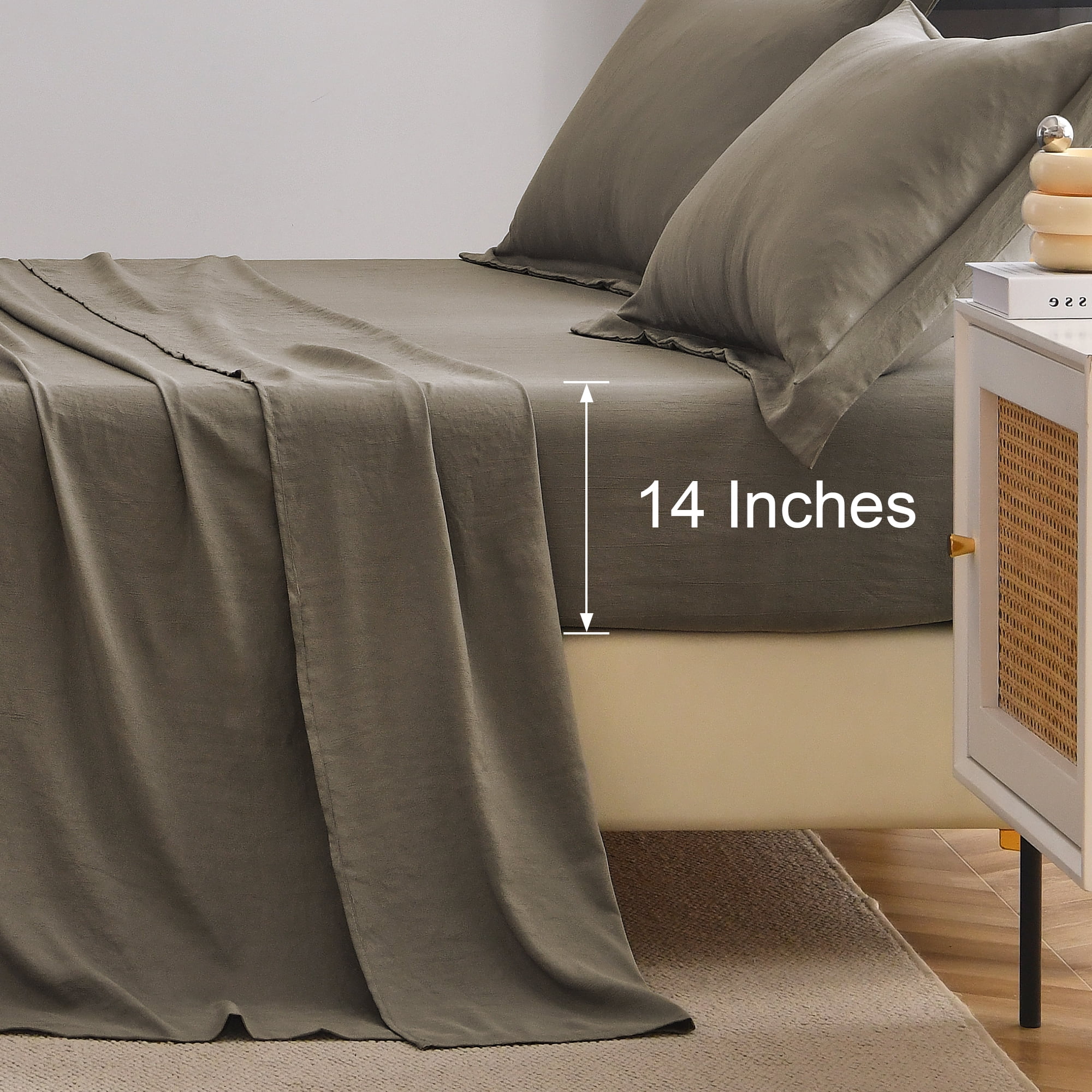 Jessy Home Bed Sheets Set 4 Piece Twin Sheet Set Brown Gray Cotton Blend Fitted Sheet Flat Sheet 2 Pillowcases Bedding Set